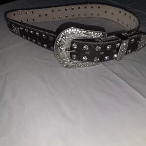 Sparkly Rhinestone Western Leather Belt Brown Faux Croc Buckle Bling Medium